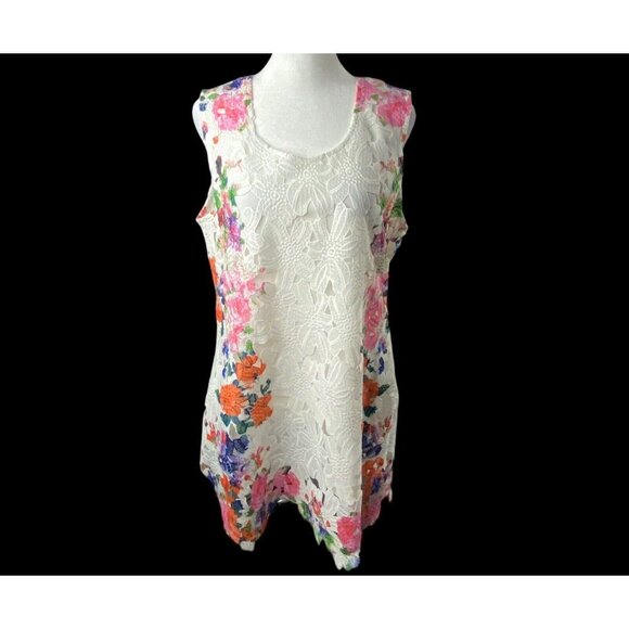 FERATELLI Women Lace Tunic Eyelet Sleeveless Knee Length Floral Sz L White 61-6 - Picture 6 of 15